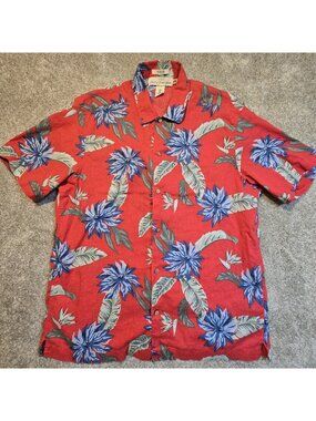 Hawaiian Beach Shirt Linen Blend Red Floral L.O.G.G Label of Graded Goods Men M